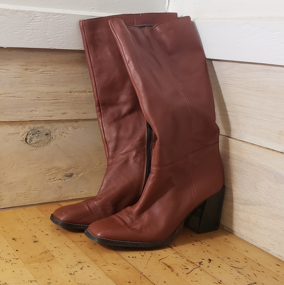 Asos Clara leather made in Italy mid calf block heel square boot free people dup - Picture 8 of 10